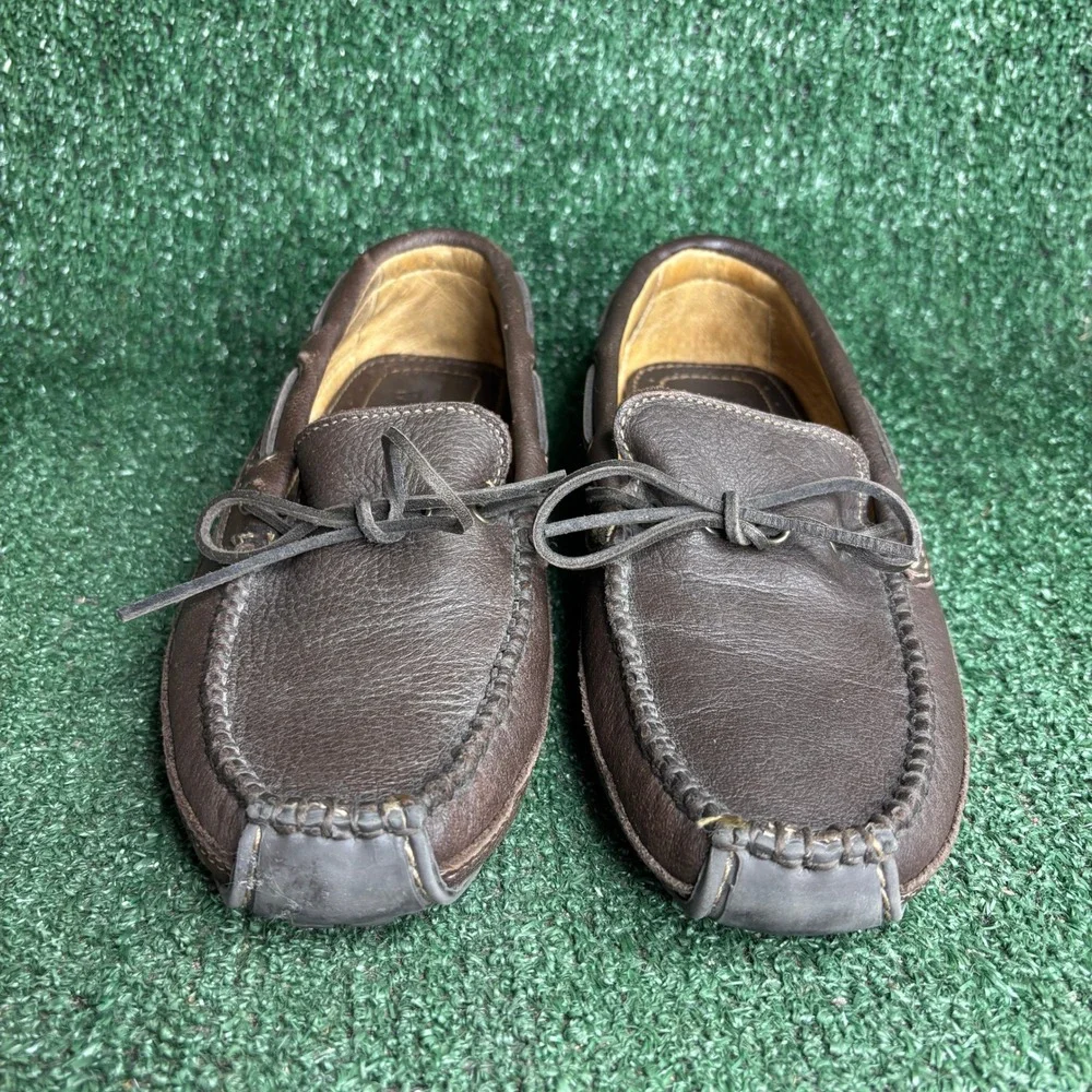 Minnetonka Moosehide Weekender Moccasin Grained Leather Loafer Brown Mens Sz 9.5
